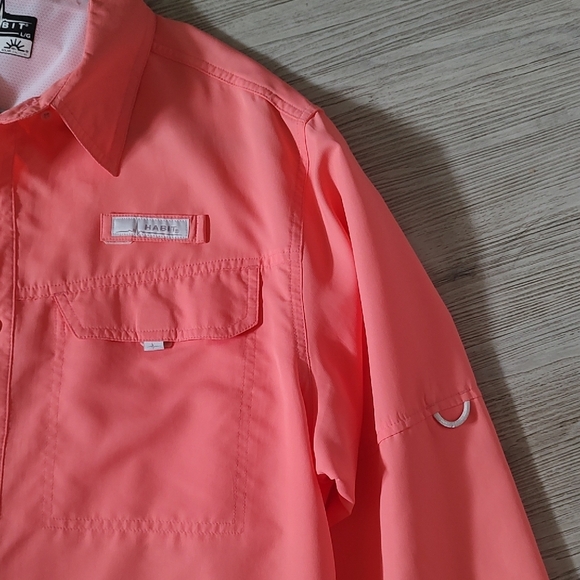 HABIT UPF 40 Men's Long Sleeve Fishing Shirt in Coral Large - Picture 3 of 11